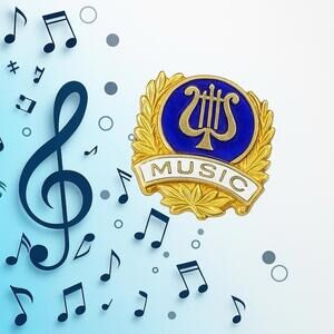 Vintage 1970s Enamel Lyre Music Award Pin, 0.5x0.5” FREE SHIPPING